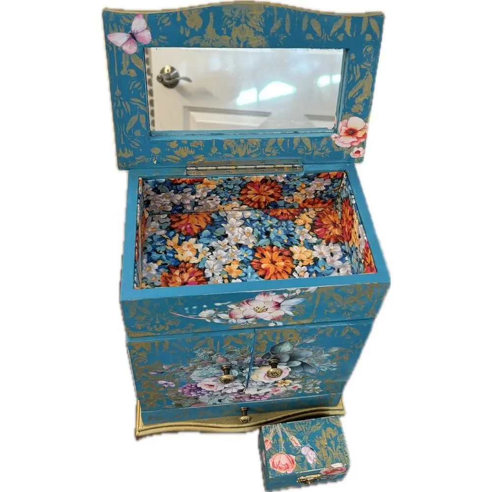 Upcycled Vintage Wooden Jewelry Box with Bonus Trinket Box